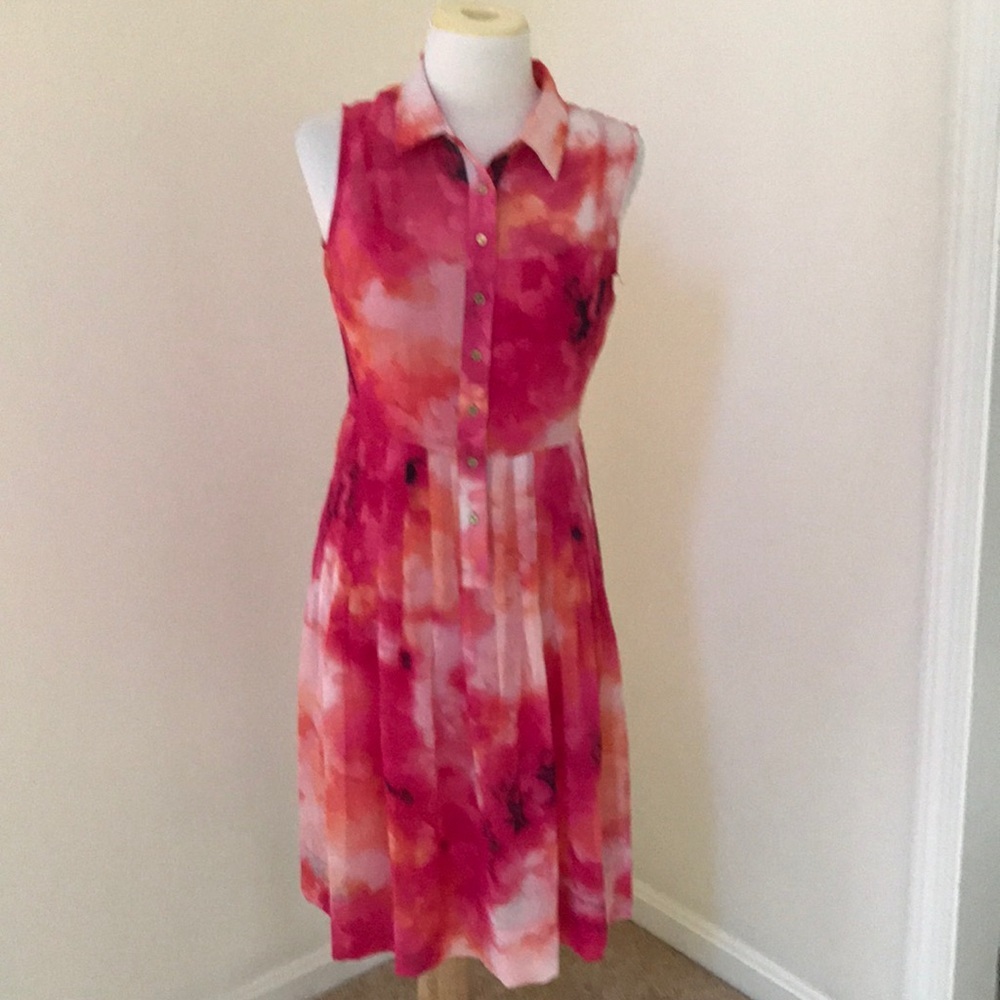 CALVIN KLEIN Size 4 orange with pink multi pleated dress